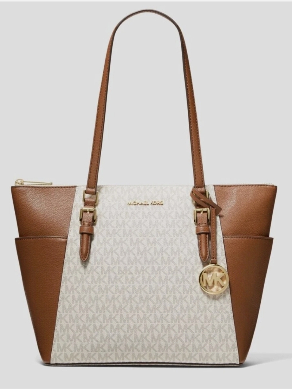 Michael Kors Charlotte Large Top Zip Tote Vanilla Signature Shoulder Bag - Picture 1 of 9